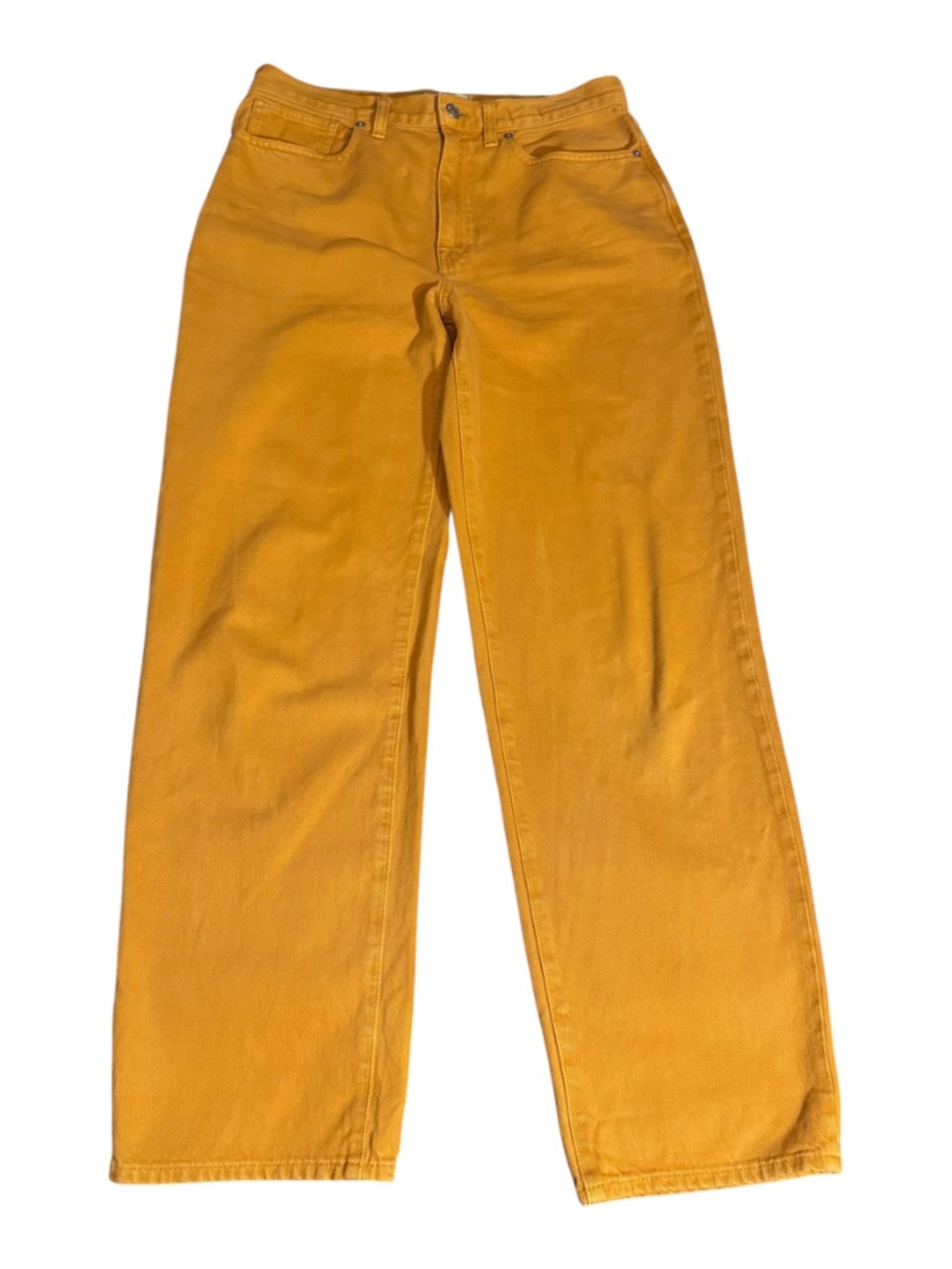 Madewell Size 27 Yellow Baggy Straight Jeans Denim Cotton High Rise Boho Pockets